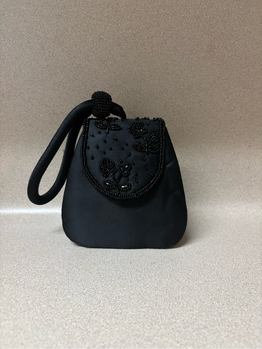 Beaded Floral Black Wristlet Clutch